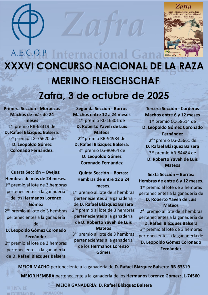 Zafra XXIX Concurso Nacional de la raza Merino Fleischschaf 2025 Portada