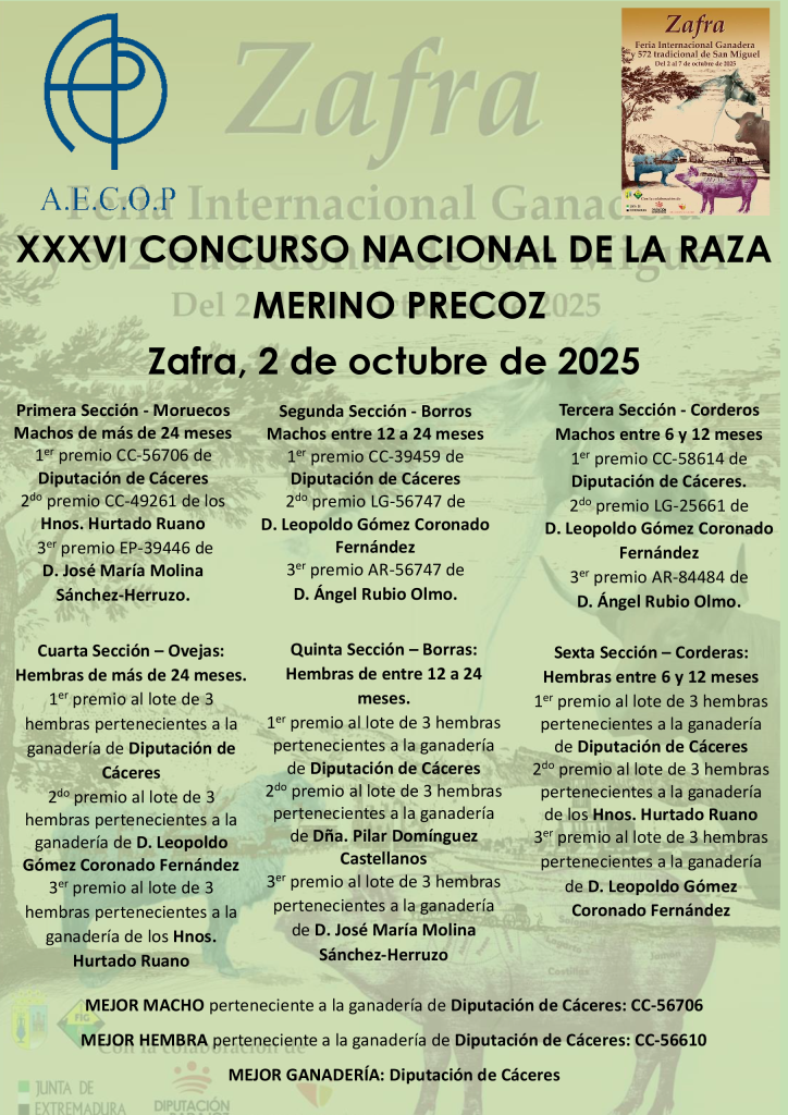 Zafra XXXVI Concurso Nacional de la raza Merino Precoz 2025 Portada